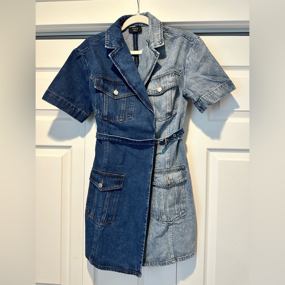 Vici Blue Two-tone Denim Dress